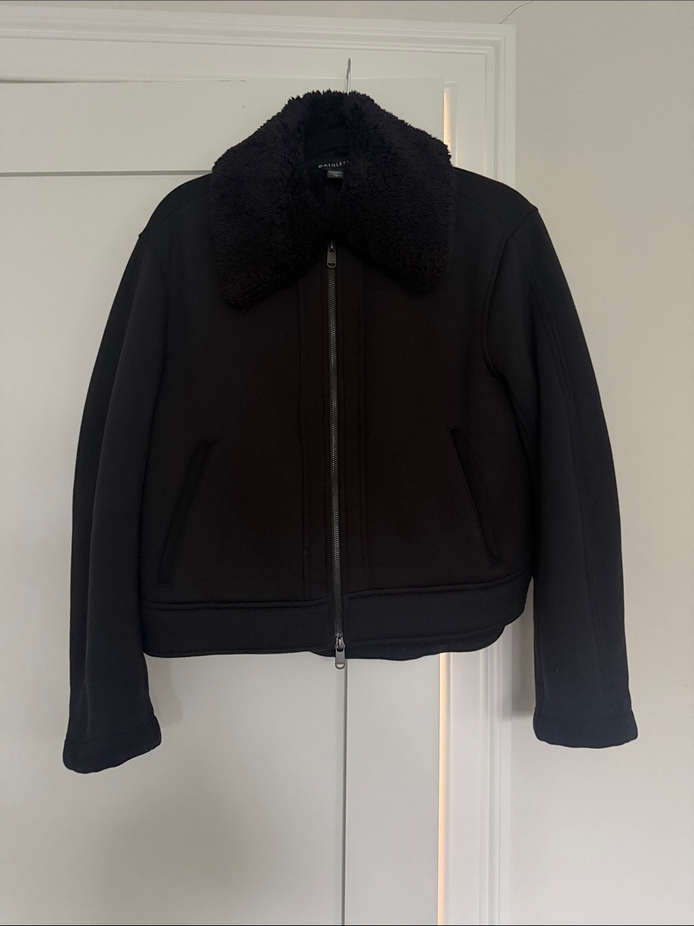 Athleta Black Bomber Jacket with Sherpa Collar